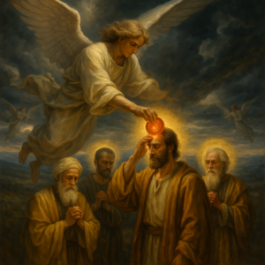 Angel sealing the 144,000 with divine protection