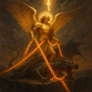 Satan bound by a mighty angel and cast into the Abyss