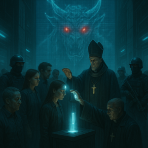 Religious figure overseeing the mark of the beast being administered