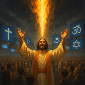 A spiritual deceiver performs miraculous signs before a global crowd