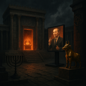 Rebuilt Jewish temple desecrated by idol or digital image