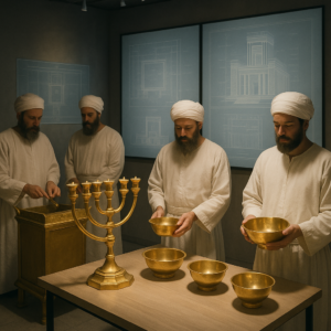 Priests preparing temple vessels at the Temple Institute in Jerusalem