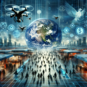 Conceptual image of global surveillance and economic control systems