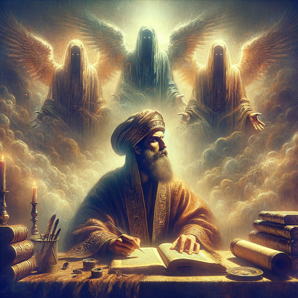 A dramatic, realistic digital scene inspired by the topic: 'Why did Augustine reject Nephilim as literal beings?', rendered in square format with ancient, biblical, or supernatural themes, suitable for a feature image.