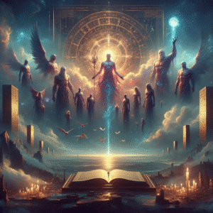 A dramatic, realistic digital scene inspired by the topic: 'How are Nephilim depicted in modern conspiracy theories?', rendered in square format with ancient, biblical, or supernatural themes, suitable for a feature image.