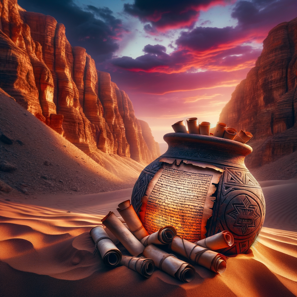 Ancient scrolls containing Essenes Dead Sea Scrolls prophecies in the Qumran desert